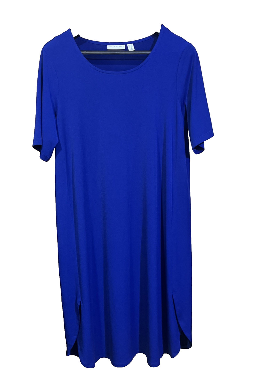 Susan Graver Liquid Knit Midi Shift Dress Royal Blue Petite Large Travel Career